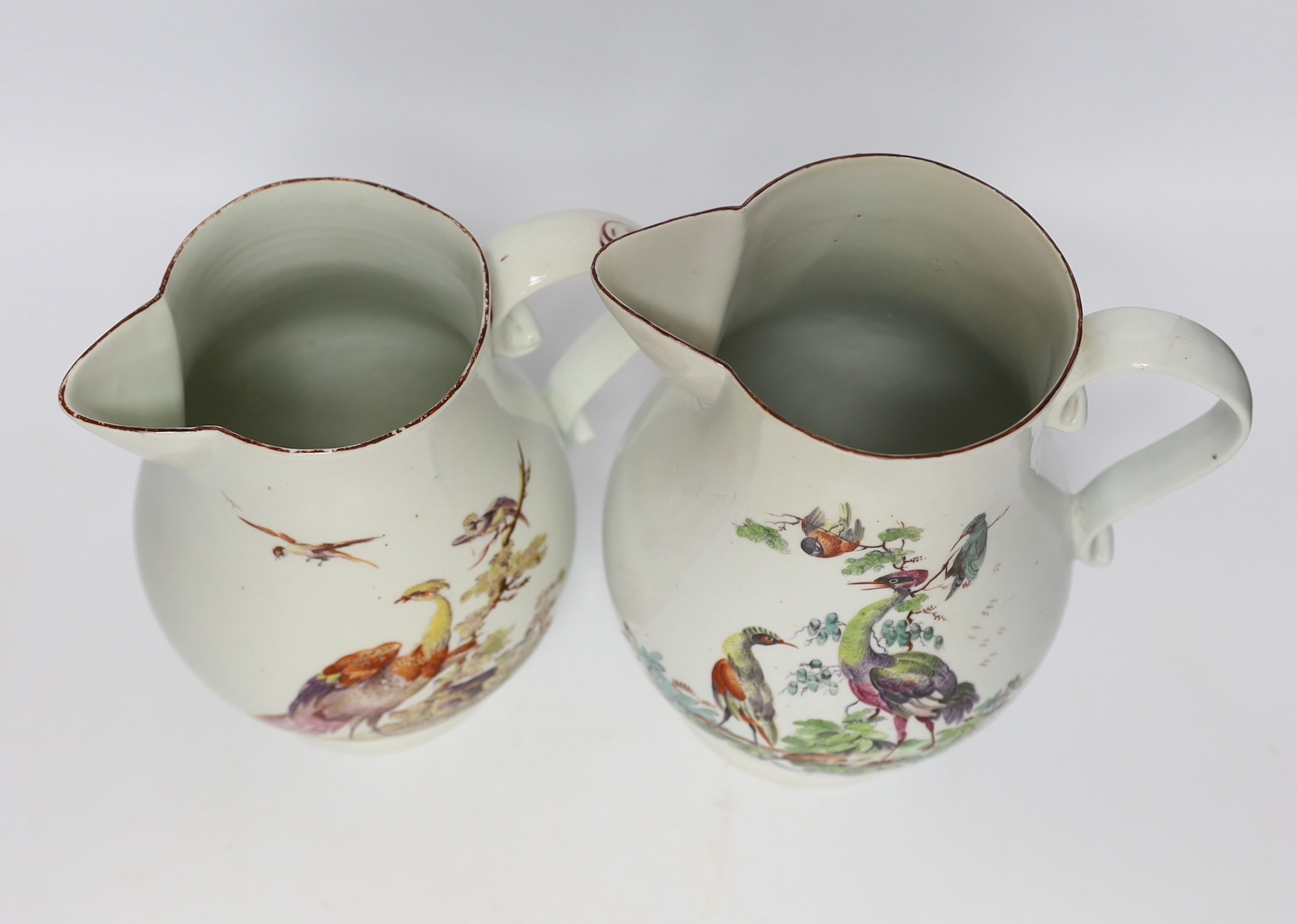 Two large 18th century Derby ale jugs, c.1760-5, tallest 24cm